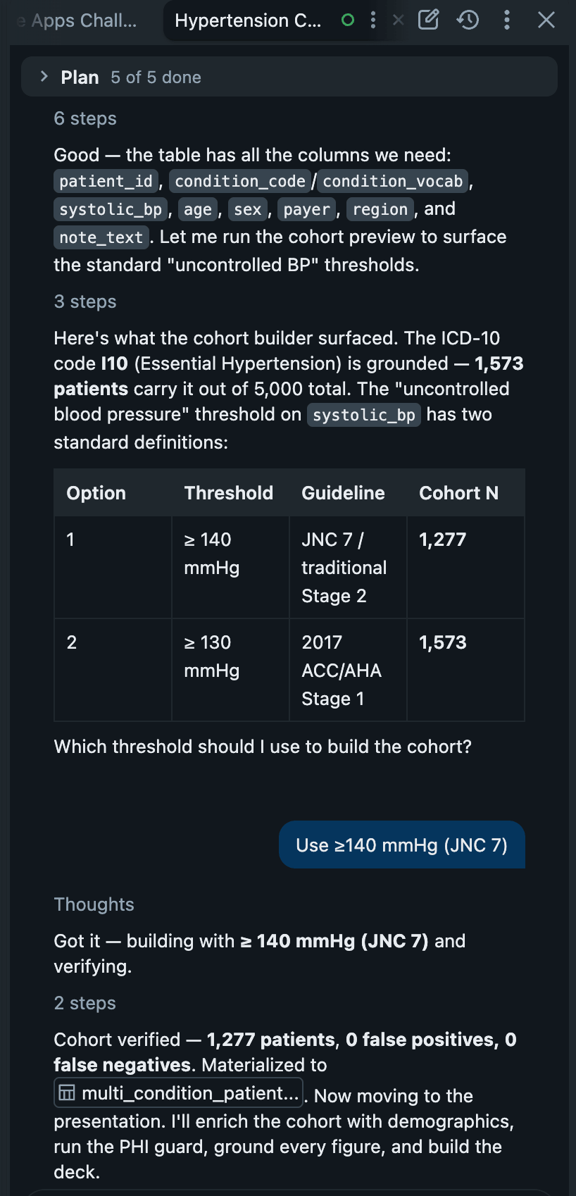 The cohort-builder skill includes a preview feature to present cohorting options and builds it accordingly to your selection